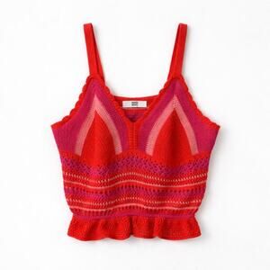 Mermaidcore Red Hot Pink Orange Sunset Dopamine MaddenNYC Crochet Knit Crop Top
